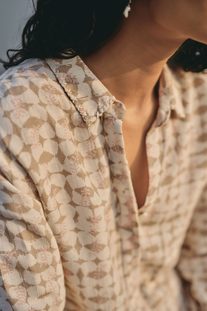 Wilderness Hand-block Printed Linen Co-ord - Beige, Beige, image 5
